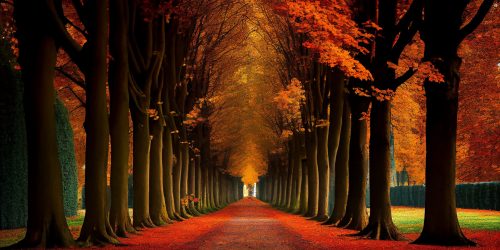 Vibrant autumn leaves illuminate tranquil forest at dusk generated by artificial intelligence